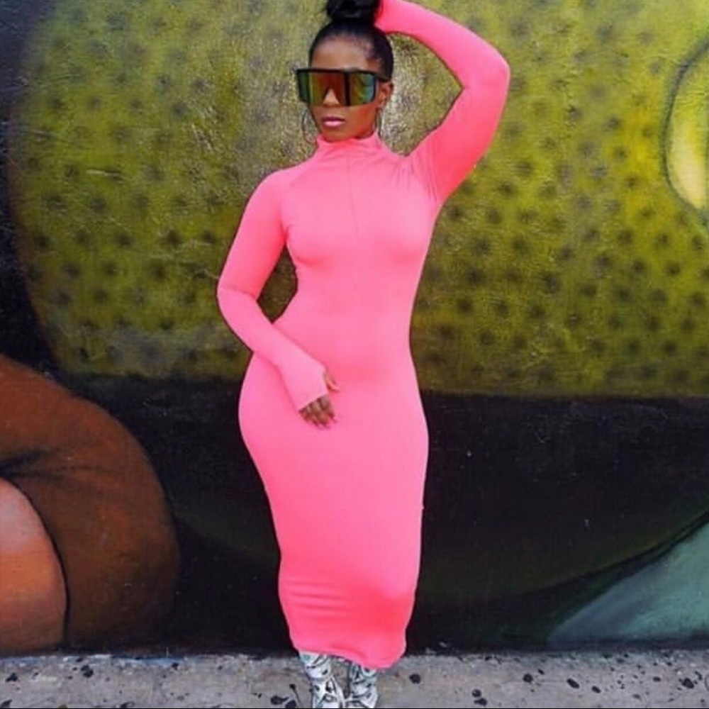 Neon Long Sleeve Midi Dress